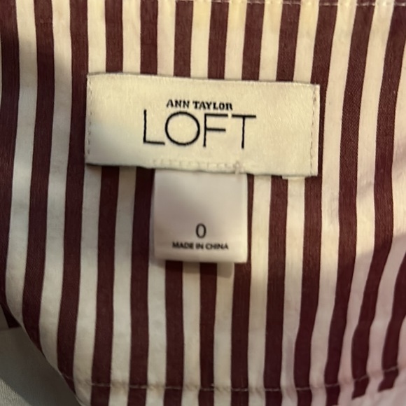 LOFT Skirt A-Line Midi Pinstripe Mesh Hem Floral Applique Cotton Lined Maroon 0 - Picture 4 of 7